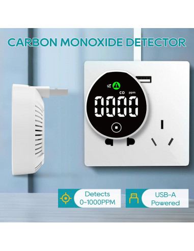 Detector de Monóxido de Carbono Lunarlipes PTH-21D USB Táctil