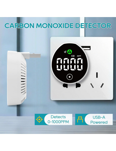 Detector de Monóxido de Carbono Lunarlipes PTH-21D USB Táctil Detector de Monóxido de Carbono Lunarlipes PTH-21D USB Táctil