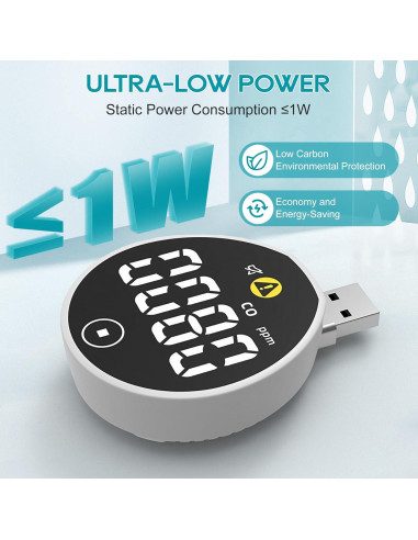 Detector de Monóxido de Carbono Lunarlipes PTH-21D USB Táctil