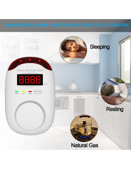 Detector de Monóxido de Carbono Vzmcov Co-3pack con Alarma LED Detector de Monóxido de Carbono Vzmcov Co-3pack con Alarma LED