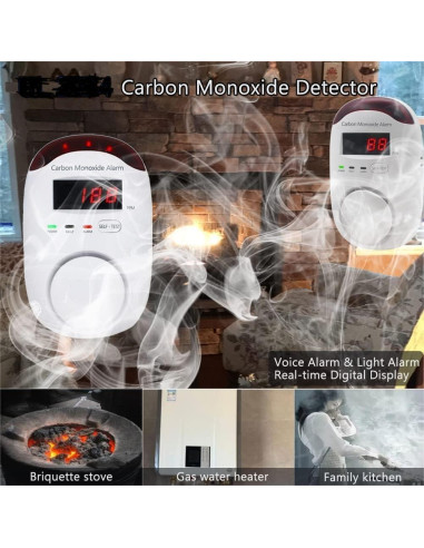 Detector de Monóxido de Carbono Vzmcov Co-3pack con Alarma LED