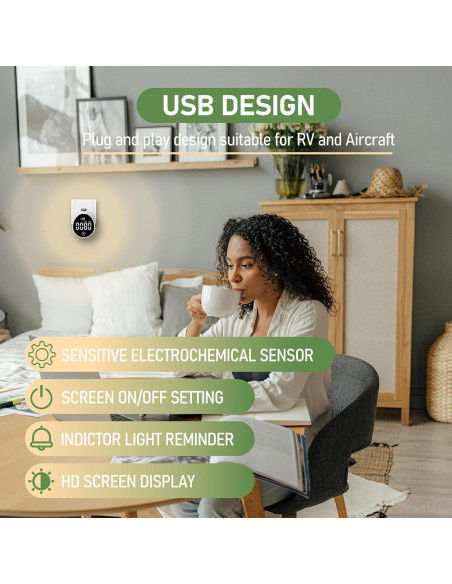 Detector de Monóxido de Carbono USB LSENLTY Portátil 0-1000 PPM Detector de Monóxido de Carbono USB LSENLTY Portátil 0-1000 PPM