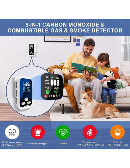 Paquete de 2 Detectores de Monóxido de Carbono ELECOIN 5 en 1 Paquete de 2 Detectores de Monóxido de Carbono ELECOIN 5 en 1