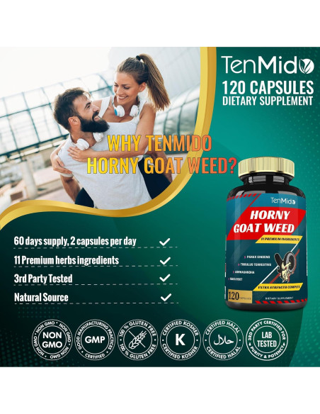 Cápsulas de Suplemento Tenmido con Hierba de Cabra Excitada y Ginseng - 120 cápsulas Cápsulas de Suplemento Tenmido con Hierba de Cabra Excitada y Ginseng - 120 cápsulas