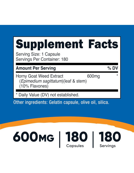 Extracto de Epimedium Nutricost 600mg - 180 Cápsulas Extracto de Epimedium Nutricost 600mg - 180 Cápsulas