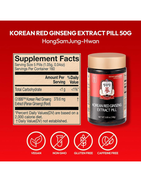 Píldoras de Ginseng Rojo Coreano KGC - 800 Unidades, 168.5 g Píldoras de Ginseng Rojo Coreano KGC - 800 Unidades, 168.5 g