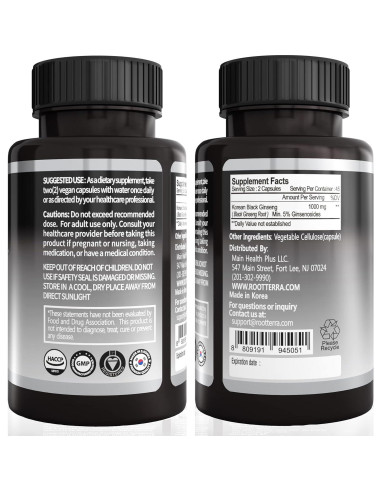 Cápsulas de Ginseng Negro Panax Coreano 1000mg - 90 Veganas