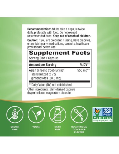 Suplemento de Ginseng Asiático Nature's Way, 60 Cápsulas
