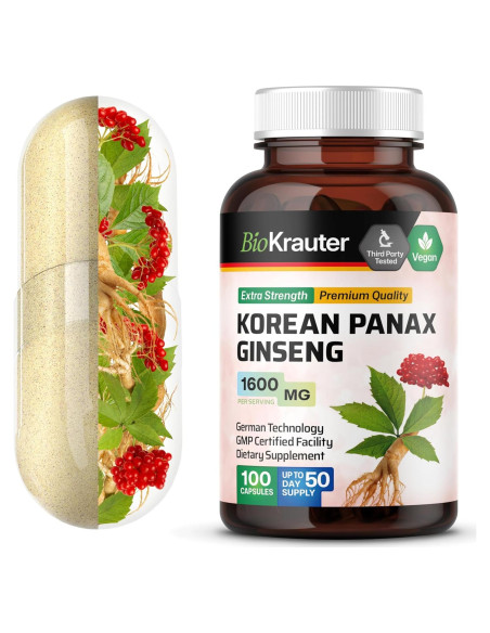 Cápsulas de Ginseng Rojo Coreano BIO KRAUTER 1600 mg - 100 Unidades Cápsulas de Ginseng Rojo Coreano BIO KRAUTER 1600 mg - 100 Unidades