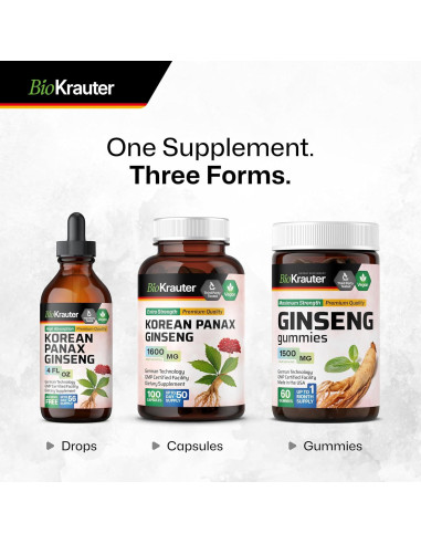 Cápsulas de Ginseng Rojo Coreano BIO KRAUTER 1600 mg - 100 Unidades