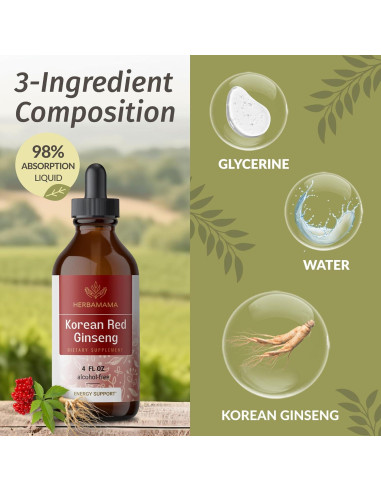 Tintura de Ginseng Rojo Panax Herbamama - 56 Días - Vegano