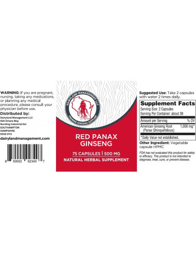 Cápsulas de Ginseng Rojo Panax Dairyland 2000 mg - 75 ct