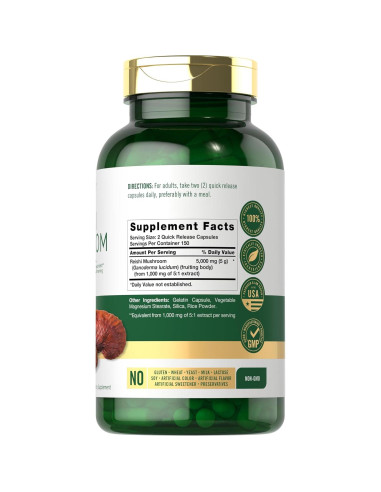 Suplemento Hongo Reishi Carlyle 5000mg 300 Cápsulas Sin OGM