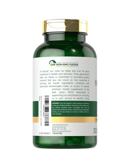 Suplemento Hongo Reishi Carlyle 5000mg 300 Cápsulas Sin OGM Suplemento Hongo Reishi Carlyle 5000mg 300 Cápsulas Sin OGM