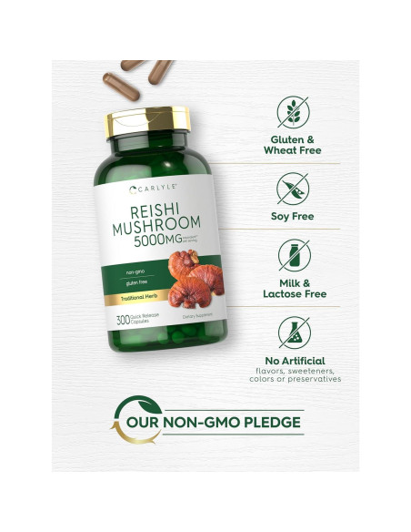 Suplemento Hongo Reishi Carlyle 5000mg 300 Cápsulas Sin OGM Suplemento Hongo Reishi Carlyle 5000mg 300 Cápsulas Sin OGM