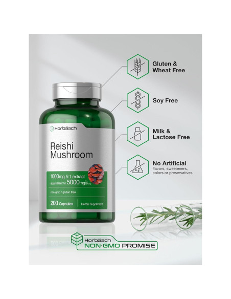 Cápsulas de Hongo Reishi Horbaach 200 Unidades 1000 mg Extracto Cápsulas de Hongo Reishi Horbaach 200 Unidades 1000 mg Extracto