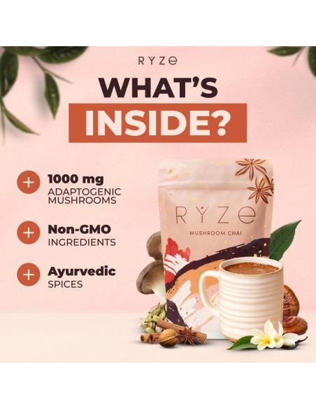 Chai de Champiñones RYZE con 6 Champiñones Adaptogénicos 280g Chai de Champiñones RYZE con 6 Champiñones Adaptogénicos 280g