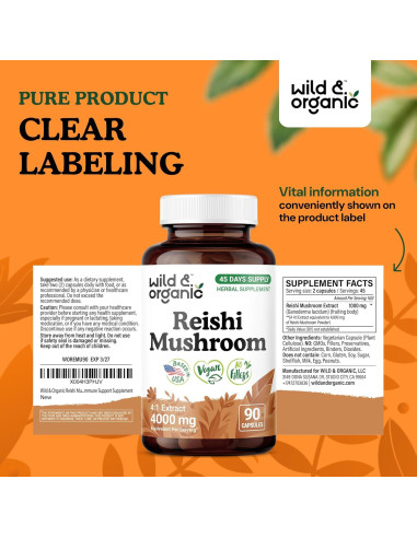 Cápsulas de Hongo Reishi Orgánico 1000 mg - 90 Veganas