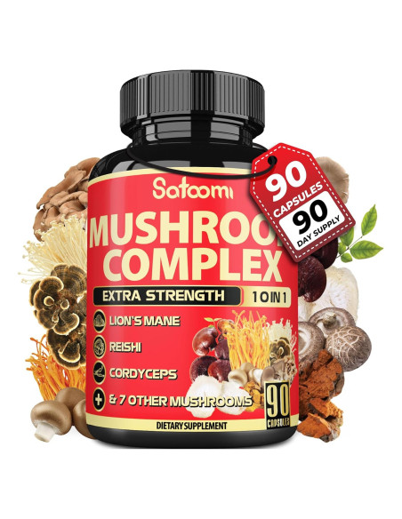 Suplemento de Hongo Satoomi 10 en 1 - Melena de León, Reishi, Cordyceps Suplemento de Hongo Satoomi 10 en 1 - Melena de León, Reishi, Cordyceps