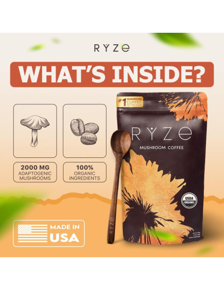 Café de Champiñones Orgánico RYZE con 6 Adaptógenos - 30 Porciones Café de Champiñones Orgánico RYZE con 6 Adaptógenos - 30 Porciones