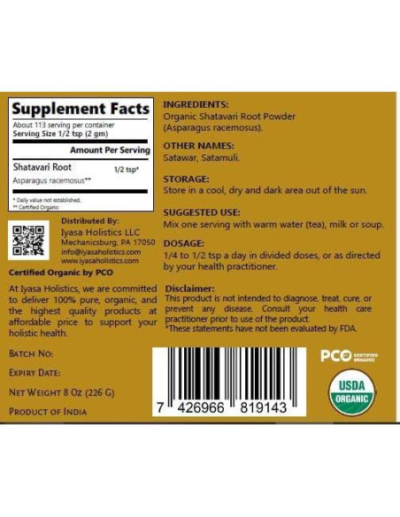 Polvo de Raíz de Shatavari Orgánico 227g - Tónico Salud Femenina Polvo de Raíz de Shatavari Orgánico 227g - Tónico Salud Femenina