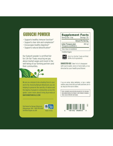 Polvo de Guduchi Orgánico Banyan Botanicals 99.22 g - Suplemento Salud Inmunológica