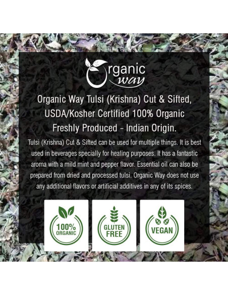 Tulsi Cortada y Tamizada Orgánica Forma - 454 g - Albahaca Sagrada Tulsi Cortada y Tamizada Orgánica Forma - 454 g - Albahaca Sagrada