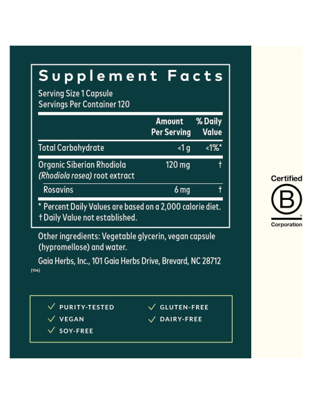 Suplemento Herbal Gaia Herbs Rhodiola Rosea 120 Cápsulas Suplemento Herbal Gaia Herbs Rhodiola Rosea 120 Cápsulas
