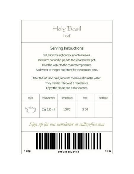 Té Orgánico Tulsi Albahaca Sagrada 100g - Valley of Tea Té Orgánico Tulsi Albahaca Sagrada 100g - Valley of Tea