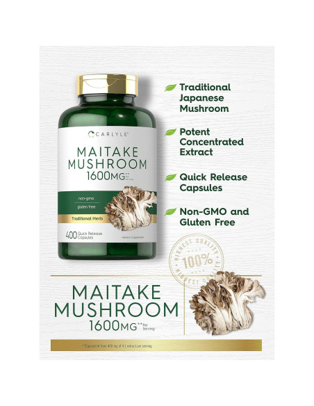 Cápsulas de Hongo Maitake Carlyle 1600mg 400 Conteo Sin OGM Cápsulas de Hongo Maitake Carlyle 1600mg 400 Conteo Sin OGM