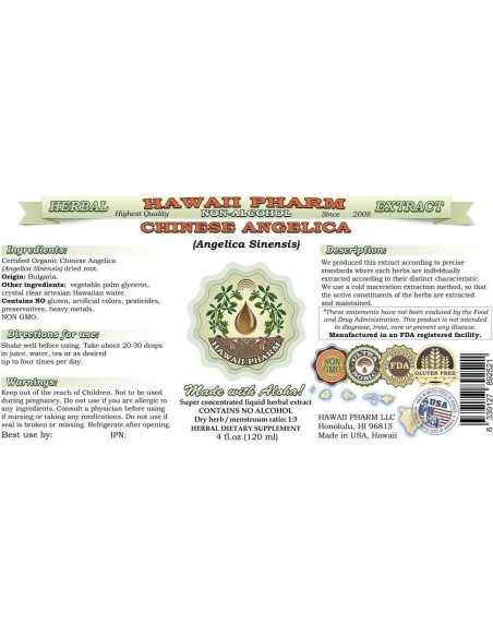 Extracto Líquido de Angelica China Sin Alcohol Hawaii Pharm 60 ml Extracto Líquido de Angelica China Sin Alcohol Hawaii Pharm 60 ml