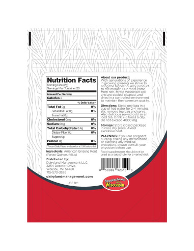 Bolsitas de Té de Ginseng Americano Dairyland - 20 Unidades