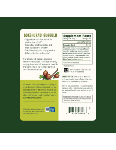 Suplemento Ayurvédico Orgánico Banyan Botanicals Gokshuradi Guggulu 113 g