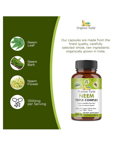 Cápsulas de Neem Orgánico Veda - Suplemento Herbal 120 Unidades