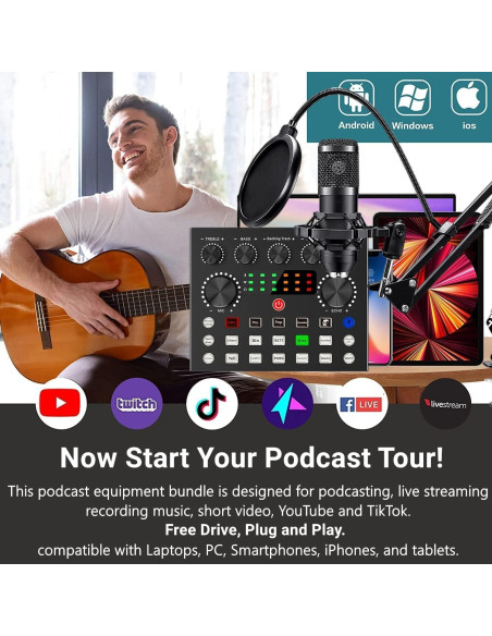 Paquete de Podcast V8S CofeLife con 2 Micrófonos y Mezclador Paquete de Podcast V8S CofeLife con 2 Micrófonos y Mezclador