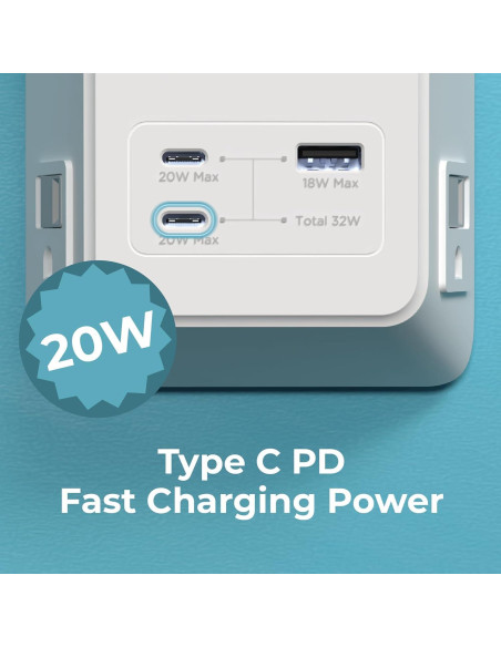 Cargador de pared BLACK+DECKER PD USB 5 salidas 32W Cargador de pared BLACK+DECKER PD USB 5 salidas 32W