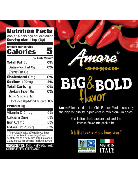 Pasta de Pimiento Picante Vegana Amore 90.72g - Hecha en Italia Pasta de Pimiento Picante Vegana Amore 90.72g - Hecha en Italia
