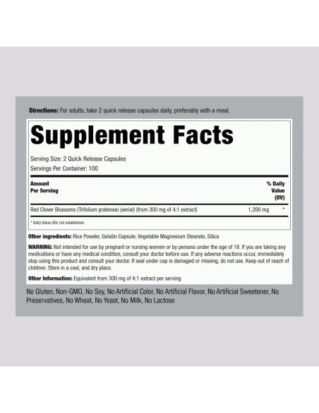 Suplemento Herbal Piping Rock Trébol Rojo 1200mg 200 Cápsulas Suplemento Herbal Piping Rock Trébol Rojo 1200mg 200 Cápsulas