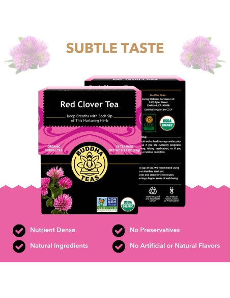 Té de Trébol Rojo Orgánico Buddha Teas - 18 Bolsitas Sin Cafeína Té de Trébol Rojo Orgánico Buddha Teas - 18 Bolsitas Sin Cafeína