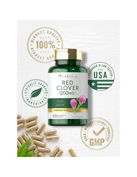 Extracto de Trébol Rojo Carlyle 1200mg - 200 Cápsulas Sin OGM Extracto de Trébol Rojo Carlyle 1200mg - 200 Cápsulas Sin OGM