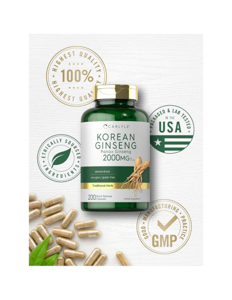Cápsulas de Ginseng Coreano Carlyle 2000 mg - 200 Unidades Cápsulas de Ginseng Coreano Carlyle 2000 mg - 200 Unidades