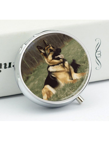 Caja de Pastillas Portátil Perro Pastor Alemán 3 Compartimentos