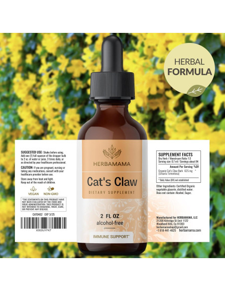 Tintura de Uña de Gato Herbamama 625 mg - Suplemento Vegano Tintura de Uña de Gato Herbamama 625 mg - Suplemento Vegano