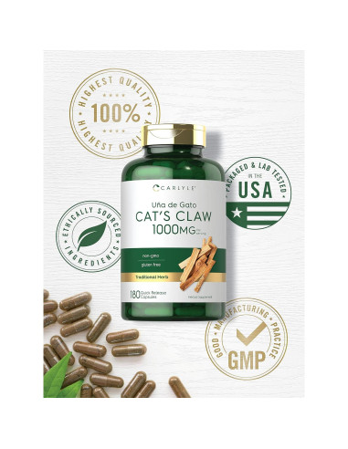 Cápsulas Uña de Gato Carlyle 1000mg 180 Unidades Sin OGM