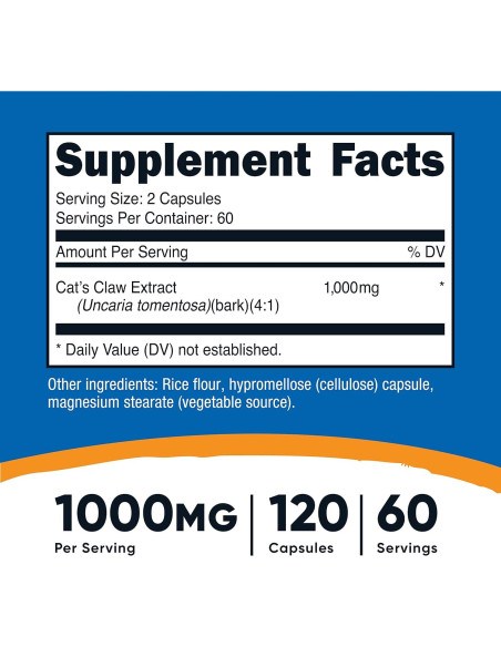 Garra de Gato Nutricost 1000mg - 120 Cápsulas Vegetarianas Garra de Gato Nutricost 1000mg - 120 Cápsulas Vegetarianas