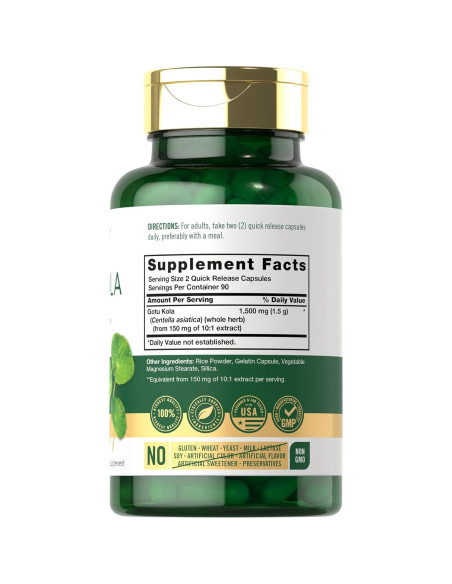 Cápsulas de Gotu Kola Carlyle 1500mg - 180 Unidades - Sin Gluten Cápsulas de Gotu Kola Carlyle 1500mg - 180 Unidades - Sin Gluten