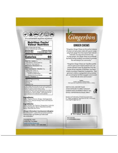 Caramelos de Jengibre Gingerbons Miel Limón 125g - AGEL