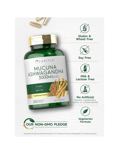 Cápsulas de Mucuna Pruriens y Ashwagandha Carlyle 3000mg Cápsulas de Mucuna Pruriens y Ashwagandha Carlyle 3000mg