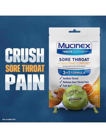 Gotas Mucinex Instasoothe Alivio Garganta Sore Miel 40 ct Gotas Mucinex Instasoothe Alivio Garganta Sore Miel 40 ct