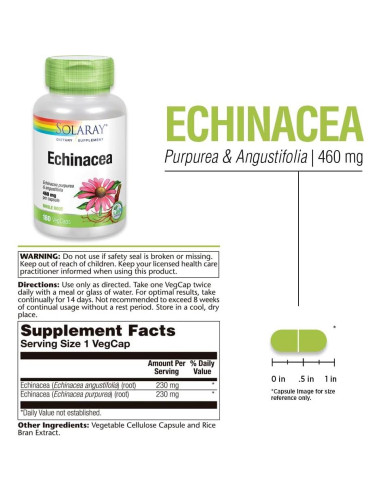Solaray Echinacea Purpurea y Angustifolia 460 mg 180 VegCaps